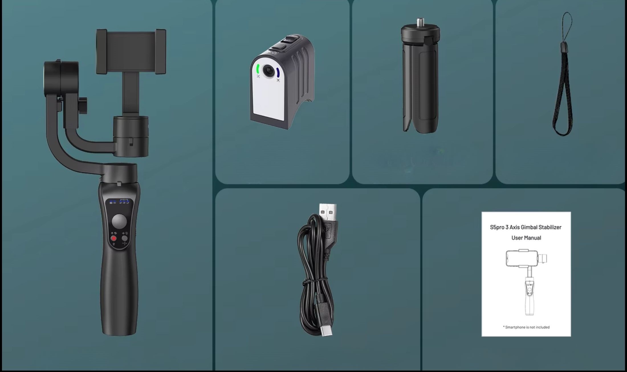 gimbal-3-osiowy-bluetooth-do-telefonu-iphone-android-stabilizator-obrazu-zawartość-pudelka